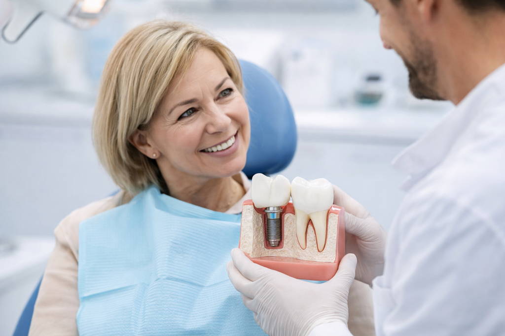 Patient discussing dental implant options with dentist during consultation